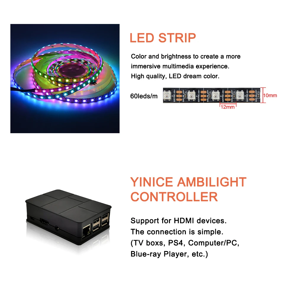 Ambilight TV Backlights Flexible LED light Tape Ribbon RGB Color Changeable TV Background Lighting 4K HDTV TV HDMI sources Kit