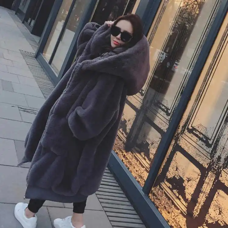 

Women's Plush Coat Winter Lambwool Trench Coats Long Sleeve Thicken Warm Elegant Camel Outerwear Long Faux Fur Jacket