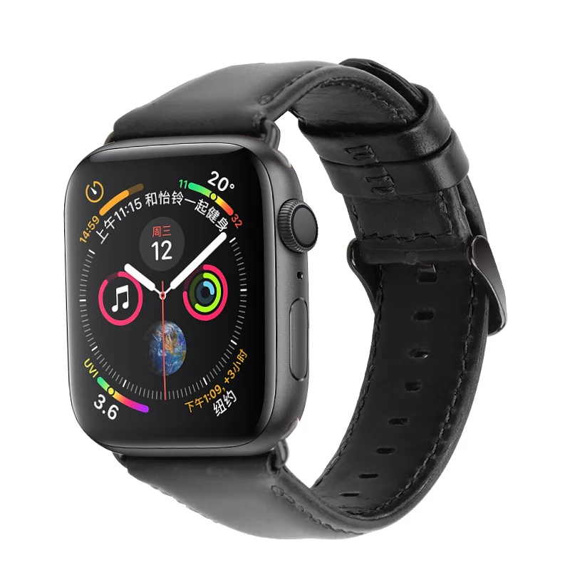 Кожаный браслет из воска масла для Apple Watch Band 42 мм 38 мм/44 мм 40 мм серия 5 4 3 2 ремешок для часов аpple iWatch - Цвет ремешка: black black clasp