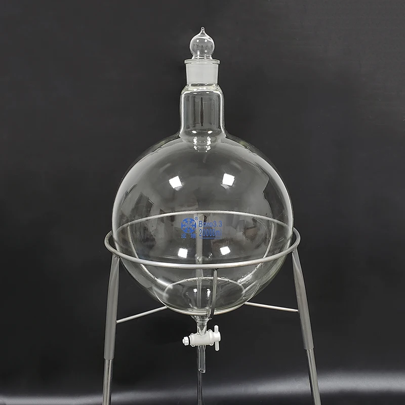 Separatory funnel globe shape,with ground-in glass stopper and stopcock 20000ml 45/40,Single-mouth flask with PTFE switch valve