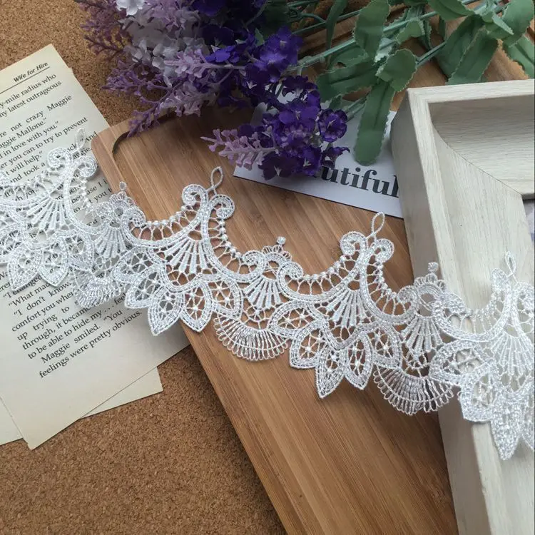 Exquisite 8.5CM Wide White Water Soluble Tulle Lace Embroidered Ribbons Collar Applique Trim Curtains Dress DIY Sewing Supplies