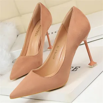 

Fashion sexy pedicure was thin high heesl women's shoes stiletto suede shallow mouth pointed womens shoes zapatos de mujer