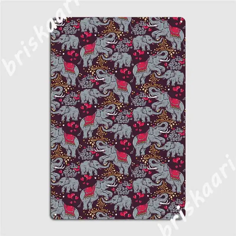 

Thai Elephants Family Metal Plaque Poster Wall Mural Cave Pub Designing Painting Décor Tin Sign Poster