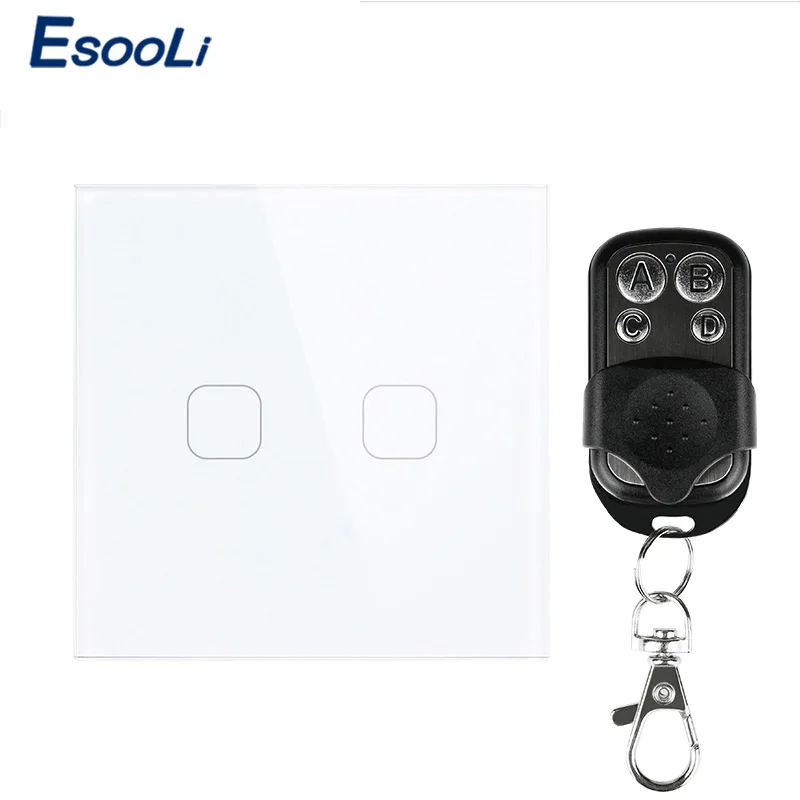 2 Gang Remote Esooli ЕС/Великобритания стандарт 1/2 банды беспроводной пульт дистанционного управления свет сенсорные переключатели, умный дом RF433 дистанционное управление настенный выключатель - Цвет: 2 Gang Remote