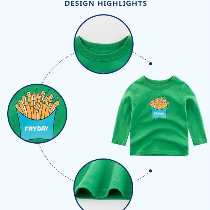 2-9 Years Old Autumn Children's Clothing New T-shirt Long-sleeved Boy Bottoming Shirt Cotton Dinosaur Cartoon Print T-shirt