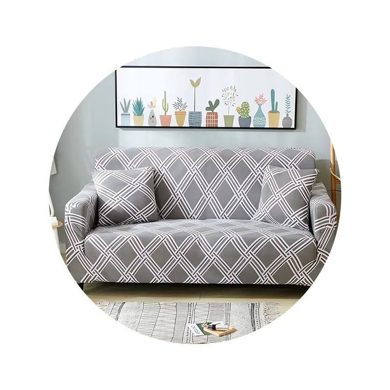 Microfine  Cover Sofa Printed Full Package Elastic Sofa Cover Modern Simplicity Sofa Set Living Room Furniture Double-seat Sofa