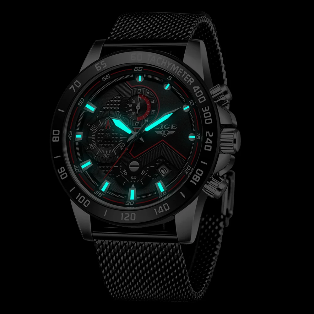 2020 New Fashion Unique Design LIGE Watch Men Top Luxury Brand Chronograph Men's Stainless Steel Business Clock Men Wrist Watch