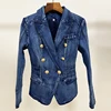 Fashion Designer Blazer Jacket Women's Metal Lion Buttons Double Breasted Denim Blazer Outer Coat 2