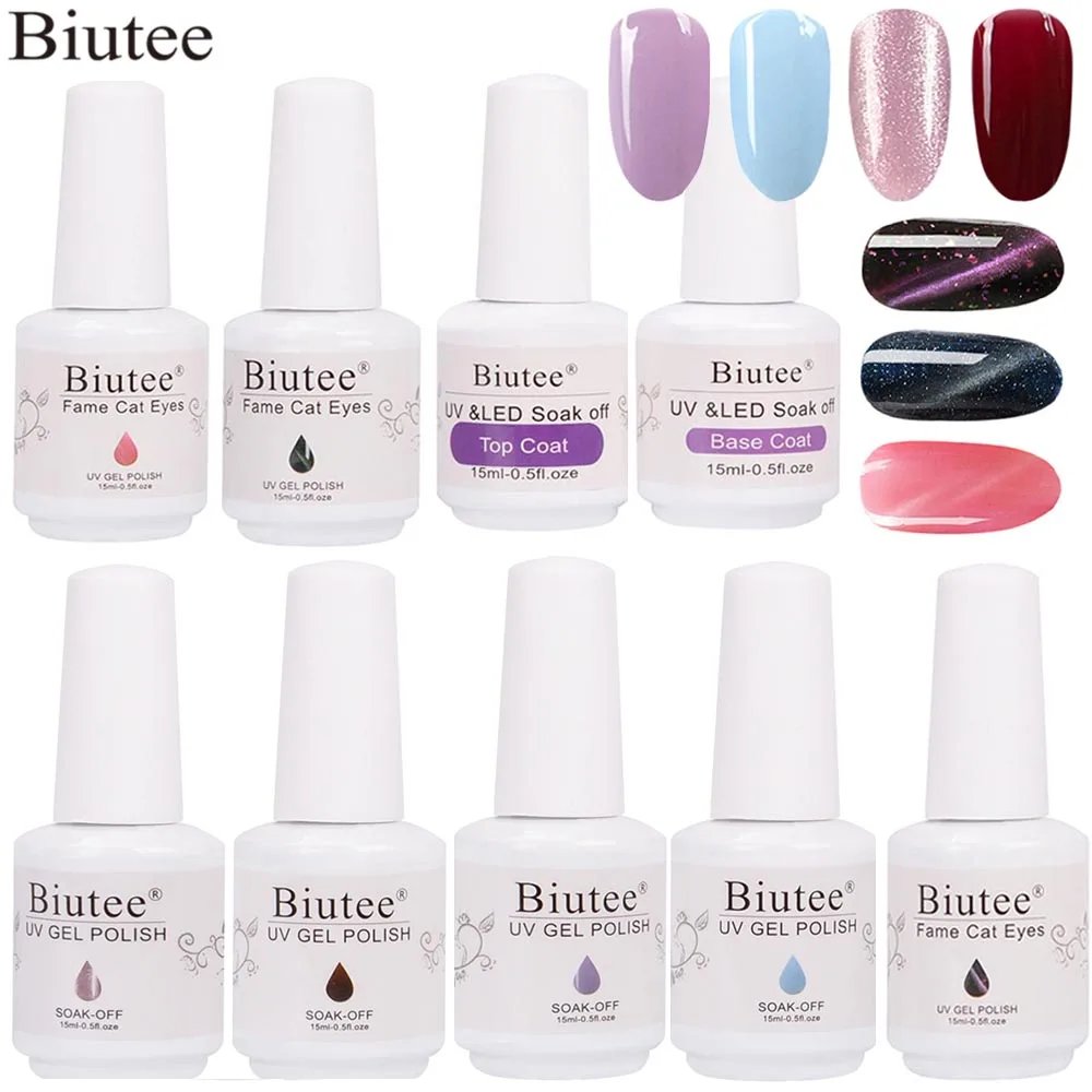

Biutee 10PC/Set 15ML Poly Gel Set 3D Eye Cat Gel Polish Nail Kit 2 Base Top Coat 3D Eyes Cat Nail Polish Soak Off Lacquer Gel