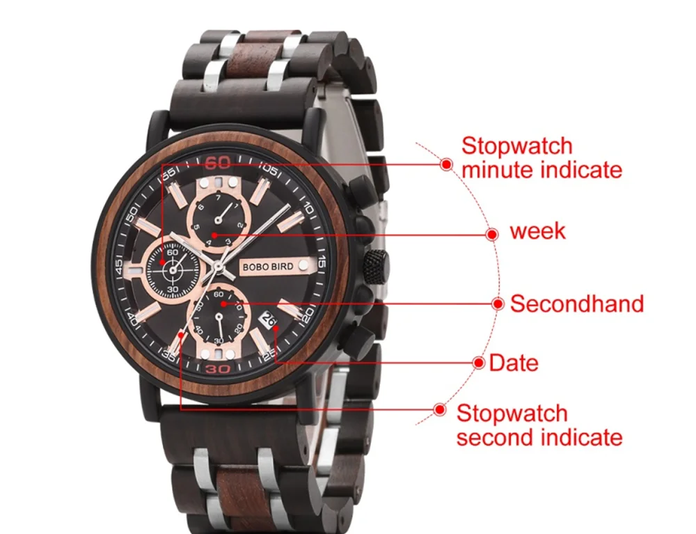 Reloj hombre BOBOBIRD часы мужские наручные часы недели и даты шоу многофункциональные наручные часы хронограф Подарочная коробка V-S18-1