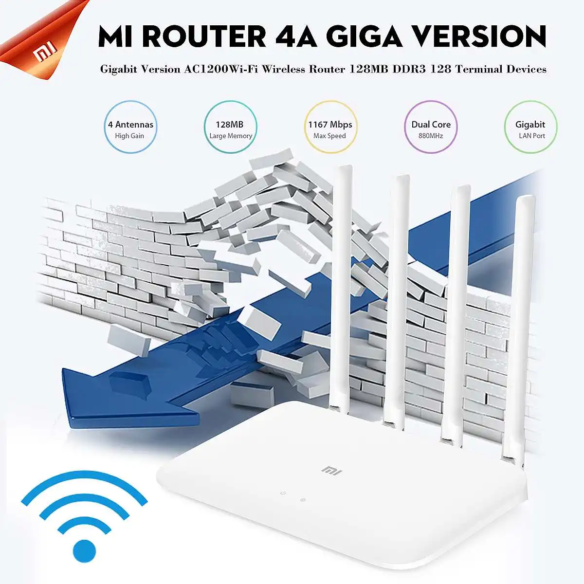 Xiaomi Mi Wi-Fi роутер R4A Gigabit Edition 1000 Мбит/с 2,4 ГГц 5 ГГц WiFi rom 16 Мб 128 м DDR3 4 антенны дистанционное управление приложением Wi-Fi крышка