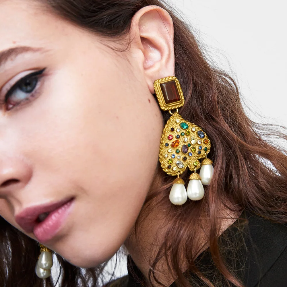 Dangle earrings Pearl earrings Drop earrings Geometric earrings HUANZHI Vintage Baroque Pearl Big Love Heart Drop Earrings Gold Color Metal Geometric For Women Girls Party Travel Jewelry