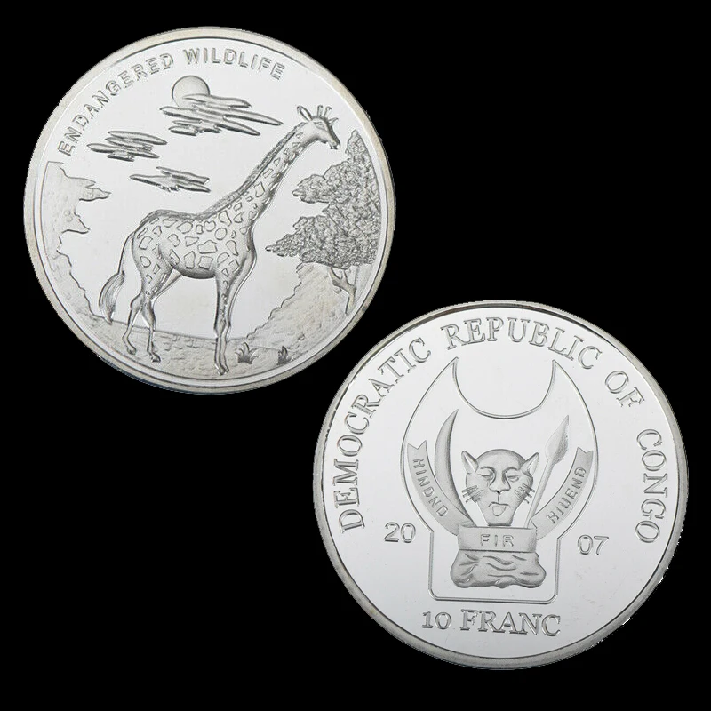 Coin RH посеребренные африканские Congo Исчезающие дикие животные Жираф памятная монета вызов коллекционные монеты для деловых подарков - Цвет: Coin
