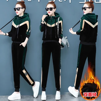 

Velvet tracksuit for women 2020 spring female casual plus size hoodie jacket+pants suits women’s large size two piece sets