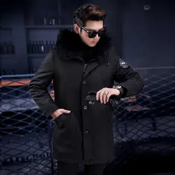 Мужская длинная куртка с подкладкой из меха норки, пальто из кожи и меха