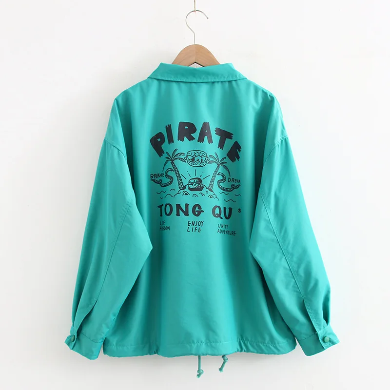 

2019 Autumn New Style Green Fold-down Collar Loose-Fit Short Jacket WOMEN'S Casual Coat Coat