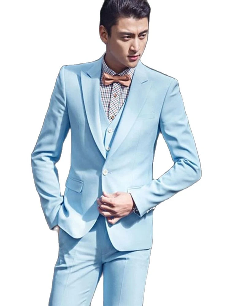 Blazer azul cielo con 1 botón de estilo clásico para hombre, traje de  esmoquin para novio, trajes de boda y graduación, ropa de fiesta (chaqueta  + Pantalones + chaleco + corbata)|groom men