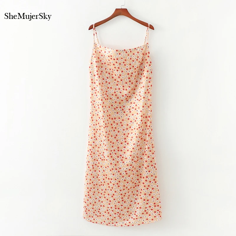 

SheMujerSky Summer Women Spaghetti Strap Dress Backless Star Print Midi Dress 2019 Beach Holiday Bodycon