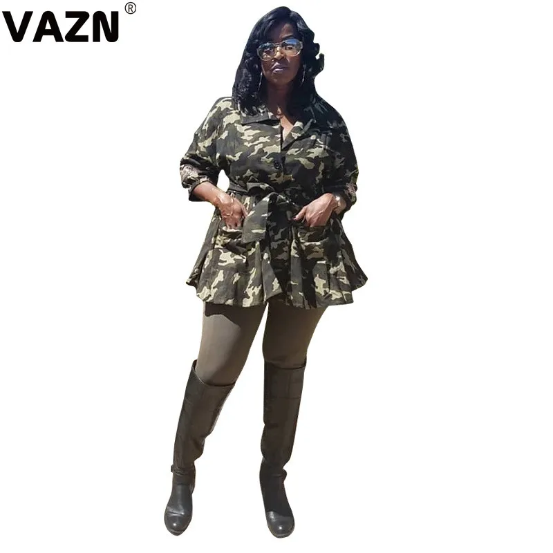 VAZN OSS19456 осень размера плюс Сексуальная Молодежная энергия UntidyFashion Camel длинный рукав тонкая Женская высокая талия на шнуровке длинная верхняя одежда