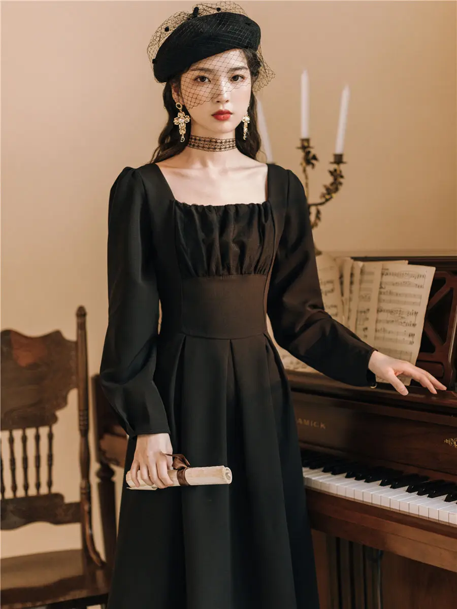 Новая мода Женская одежда зимние черные платья женское платье