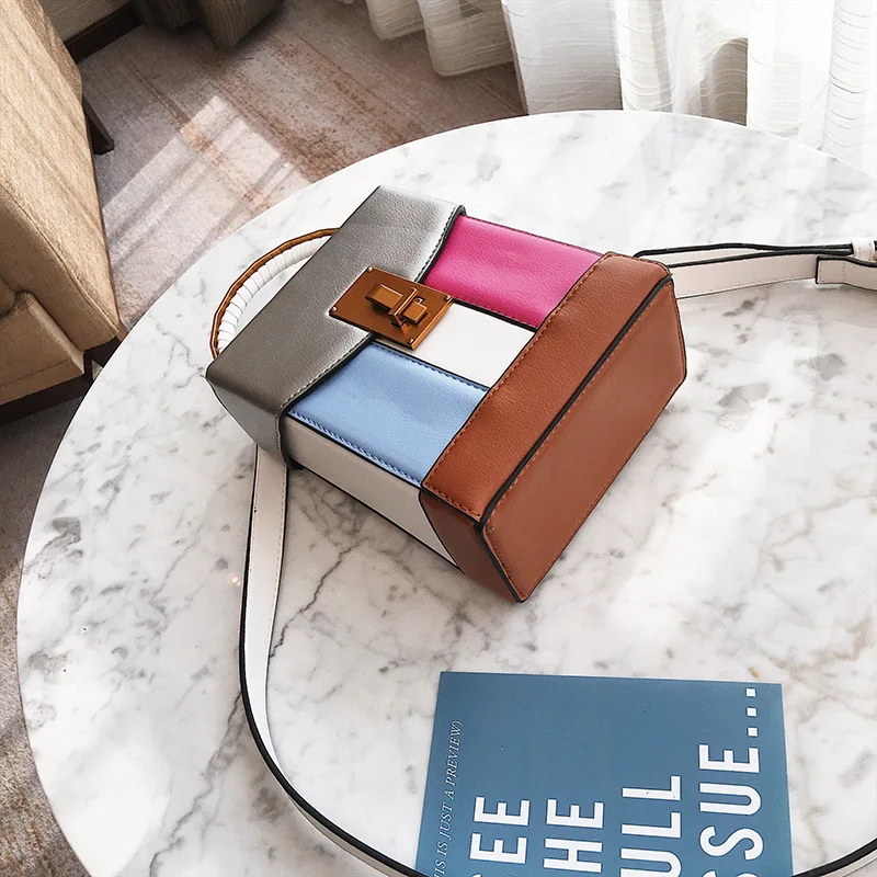 

2019 New Style Stereo Stereotypes Small Box Contrast Color Cool Shoulder Oblique Handbag
