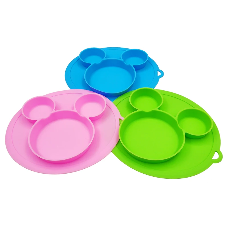 Силиконовая обеденная тарелка для кормления детей, Бесплатная присоска, посуда, чаши, милые BPA Детские тарелки для малышей, твердые
