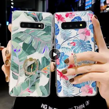 

Laser Leaf Flower Case With Ring Holder For Samsung A31 A41 S20 Plus A50 A70 A10 S8 S9 S10 Plus Case Silicon Back Cover
