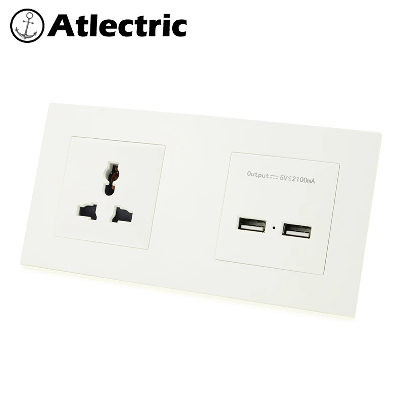 

Atlectric Universal Plug Dual USB Charging Port For Mobile Plastic Panel Power Wall Electrical Outlet Double Socket