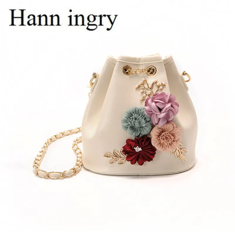 

HANN INGRY Fashion Lady Single Shoulder Bag Autumn Winter New Bucket Sweet Flower High Quality PU Inclined shoulder bag H132D