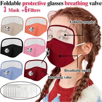 

3PC Child Mask Integrated With Goggles Kids Mask With Breathing Valvola Filter Mask Washable Reusable Face Mask School Dustproof