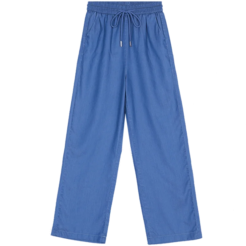 Wide leg pants women spring autumn new loose straight trousers blue slim jeans