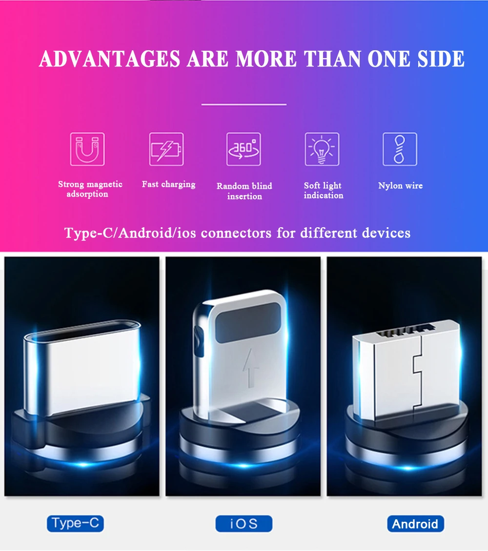 GEMT Magnetic USB Cable Fast Charging USB Type C Cable Magnet Charger Charge Micro USB Cable Mobile Phone Cable USB Cord