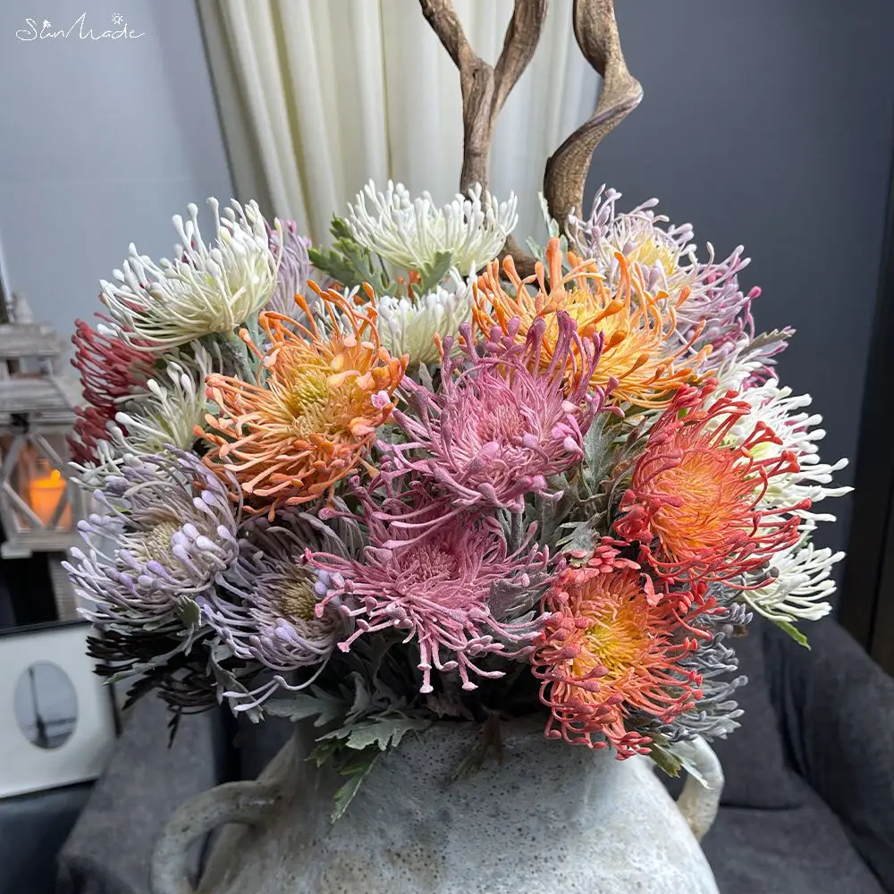 SunMade High Quality Tufted Pincushion Plastic Artificial Flower Short Branch Living Room Decoration Fleur Artificielle Wedding
