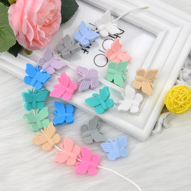 LOFCA 나비 구슬 실리콘 50pcs Teethers BPA 무료 DIY 느슨한 구슬 Teething 목걸이에 대 한 동물 모양의 귀여운 젖니가 남 장난감