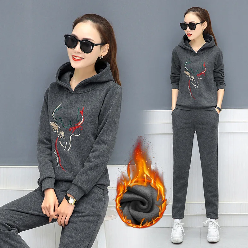 

[Photo Shoot] Sports Clothing WOMEN'S Suit Two-Piece Set Autumn And Winter 2017 New Style Brushed And Thick Hooded Sports Clothi