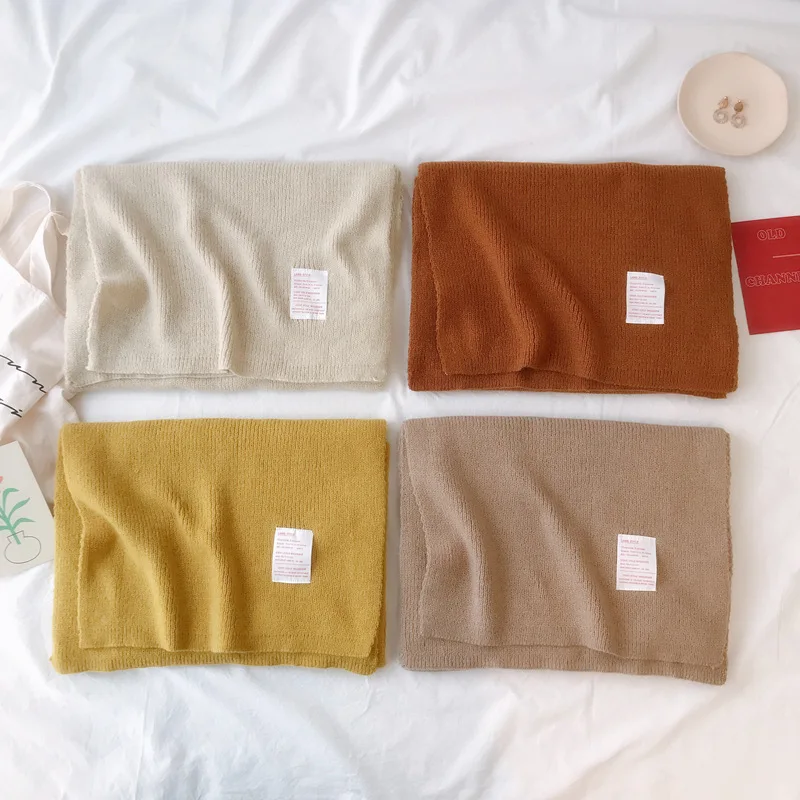 

2019 Women Solid Cashmere Scarves Lady Winter Thicken Warm Soft Pashmina Shawls Wraps gray yellow Female Knitted Wool Long Scarf