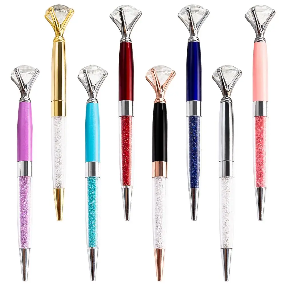100pcs/lot Promotional Big Diamond Crystal Ball Pen Multi Color Crystal Diamond Ballpoint Pen With Customized Logo