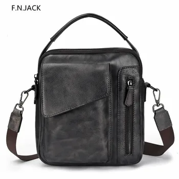

F.N.JACK Retro Men Handbags Hand-brushed Cross Body Bags Genuine Leather Men's Business Messenger Bags Shoulder Bag Hand bags