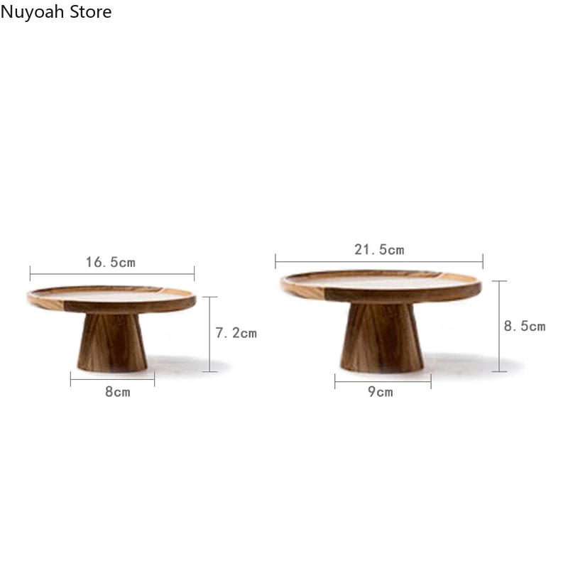 Household Round Solid Wooden Tray Fruit Snack Sushi High-footed Cake Plate Wooden Tray Kitchen Tool Living Room Display Plate
