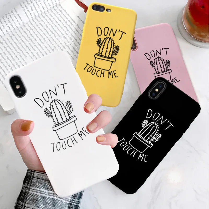

JAMULAR Cartoon Cactus Fitted Case For iPhone 8 X XS MAX XR 7 6 6s Plus Funny Letter Soft Silicone Phone Cover Colored TPU Funda