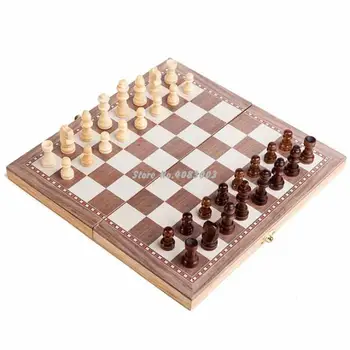 

Hot Sale Folding Wooden Chess Set Board Game Traveler Fun Entertainment Easy To Carry Family Games
