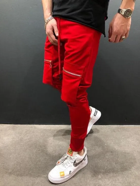 Men Slim Fit Zipper Pocket Long Pant Autumn New Casual Sport Trousers Men's Small Feet Joggers Pants Male Stacked Sweatpants