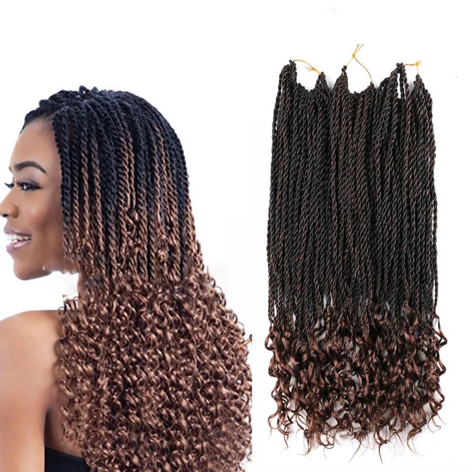 

YiHan Ombre Crochet Braiding Hair Extension 18" 80g/ Pack Senegalese Twist With Curly Ends TBrown Tpurple Synthetic Crochet Hair