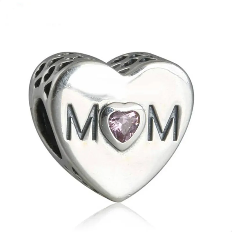 

Подвески-бусины из серебра 925 пробы в виде сердца матери на День Матери с розовым кубическим цирконием для браслета Pandora, сделай сам, изготовление ювелирных изделий