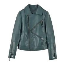 2022new Streetwear Female Turndown Collar Zipper Pu Leather Jackets New Autumn Women Moto Biker Faux Lather Coat Black Outwear