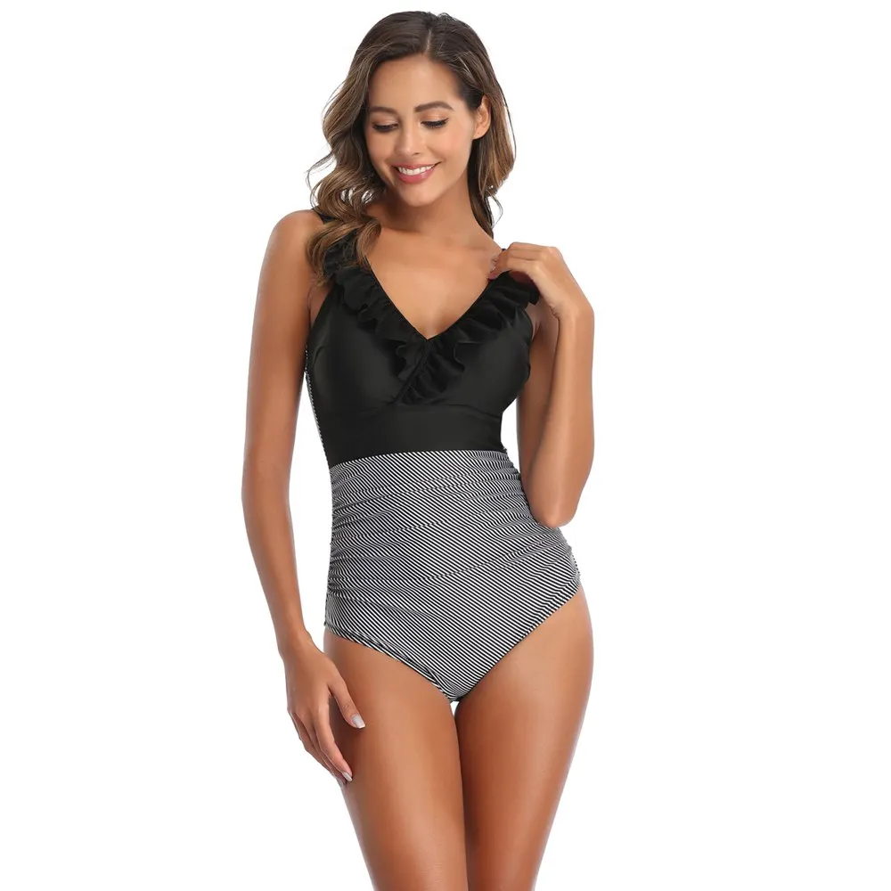2020 New Sexy One Piece Swimsuit Women Swimwear Push Up Bathing Suit Ruffle Monokini Female Bodysuit Summer Beach Wear Swim Suit