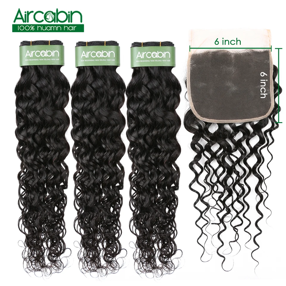 

Aircabin Water Wave Bundles With 6x6 Closure Human Hair Weave Bundles With Closure Remy Brazilian Bundle With Closure