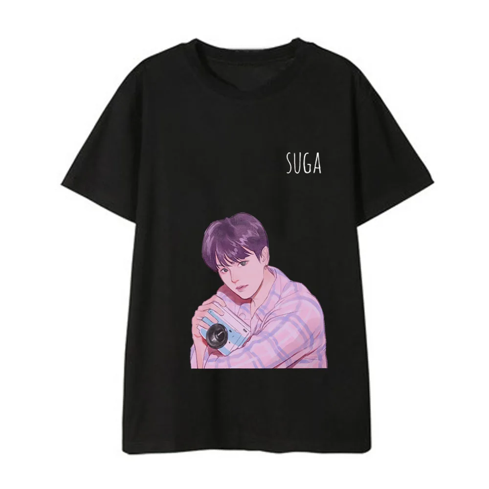Kpop bangtan мальчиков короткий рукав футболки корейской версии свободные студентов корейской версии ручной росписью рубашки мужчин женщин летом