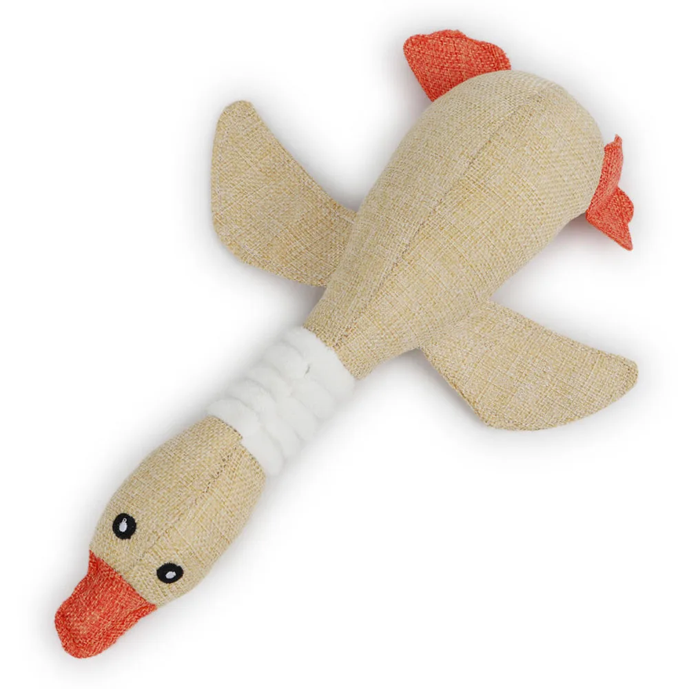 beige Жевательные игрушки для домашних собак, большой дикий гусь, игрушки для собак, щенок, жевательный писк, игрушечные гуси, льняная ткань, устойчивая к укусам, чистящие зубы, товары для домашних животных - Цвет: beige