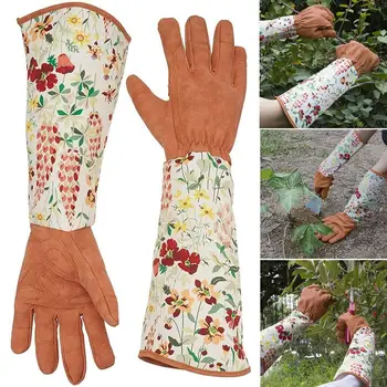 

1Pair Breathable Floral Print Long Sleeves Protective Gardening Pruning Gloves Floral print/solid color design thebest gardening
